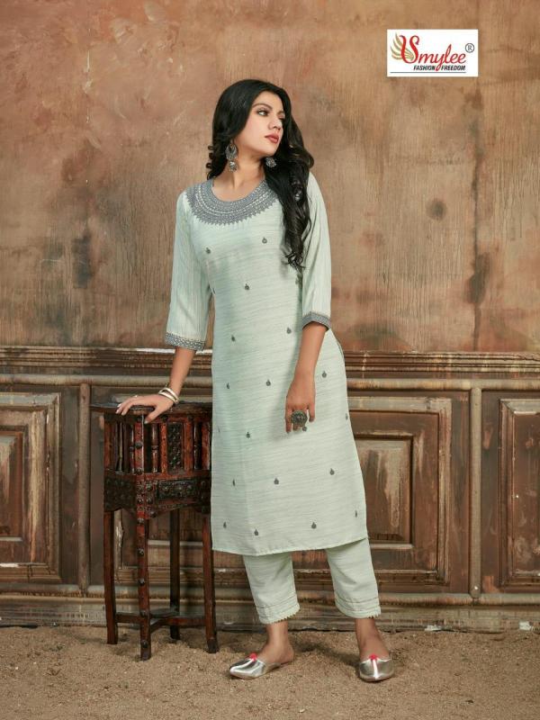 Smylee Rome Designer Rayon Embroidery Kurti With Pant Set